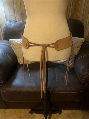 Colcci Boho Women's Tan Leather Corset Lace-Up Waist Belt Cottagecore Festival